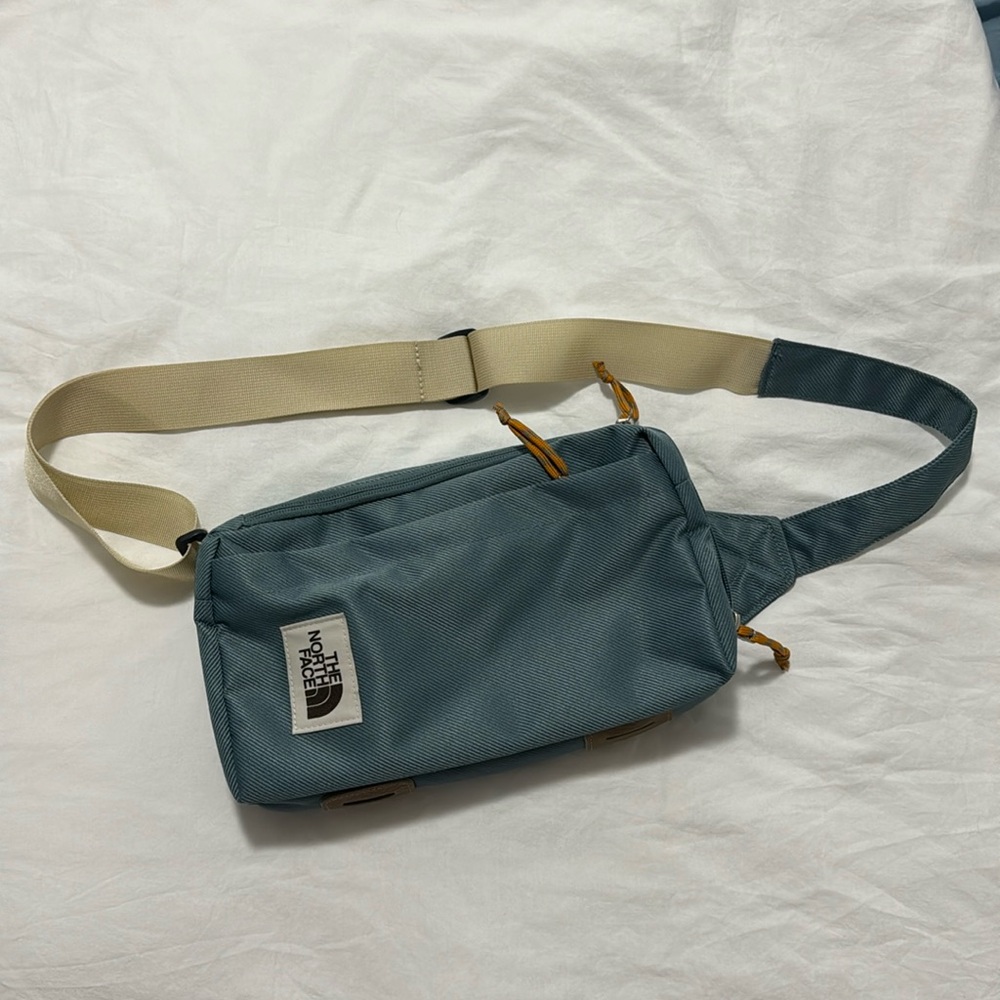 Large blue and beige crossbody
